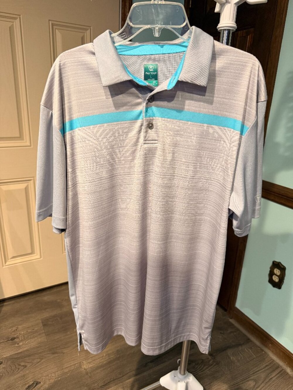ProTour Large Gray and Teal Golf Polo Shirt